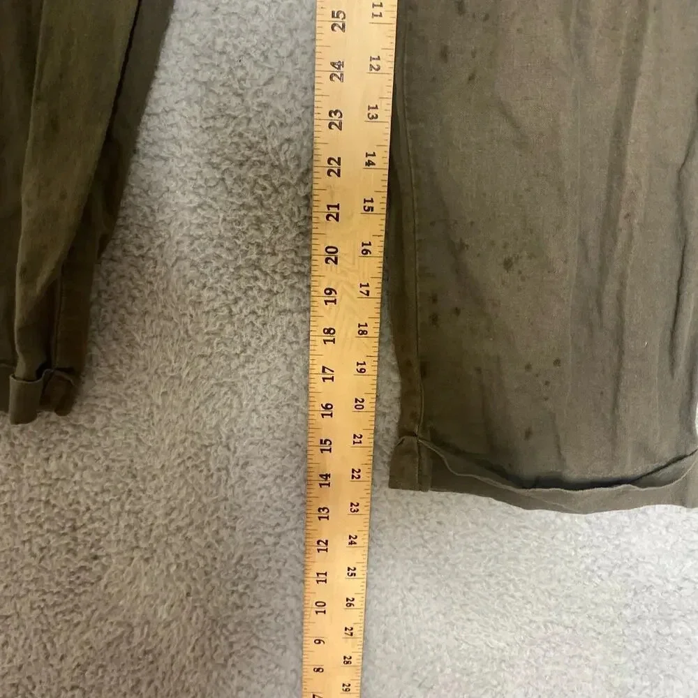 Banana Republic army green linen blend cropped pants loose lightweight 14